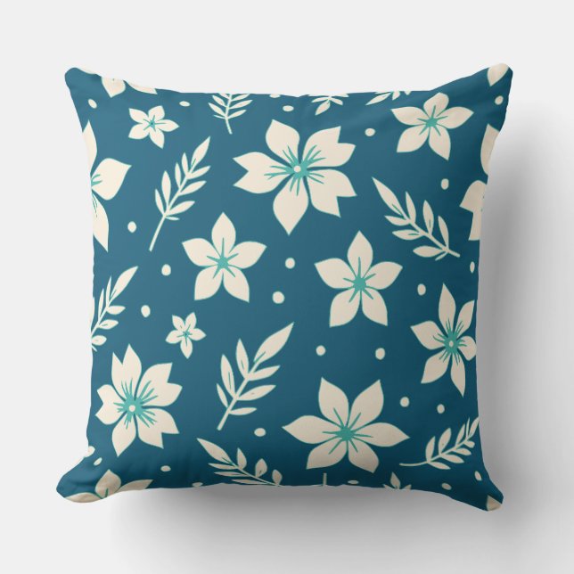 Almofada Flor-estrela e Folhas de Creme e Teto (Frente)