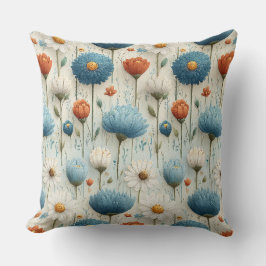 Almofada Flor Floral Laranja Azul Selvagem 