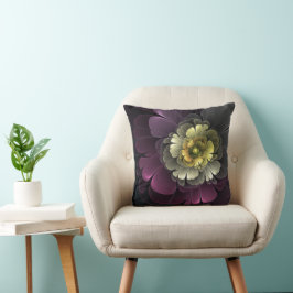 Almofada Flor Fractal Abstrata Moderna Purpura Cinza Khaki