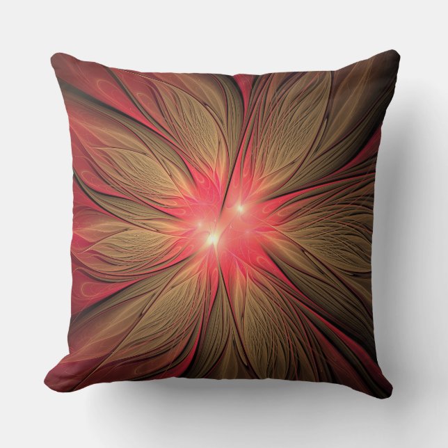 Almofada Flor fractal de fanfarrão vermelho (Frente)