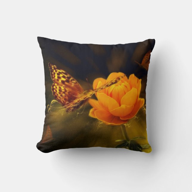 Almofada Flor Laranja com Borboletas (Frente)