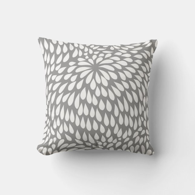 Almofada Flor moderna de Paisley em cinzento e em branco (Frente)