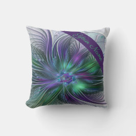 Almofada Flor Nome Abstrato Fractal Moderno Roxo Verde