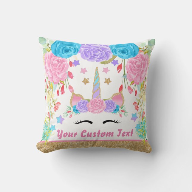 Almofada Flor personalizada da aguarela do unicórnio do (Frente)