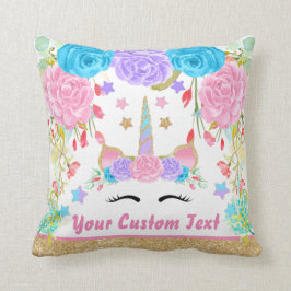Almofada Flor personalizada da aguarela do unicórnio do