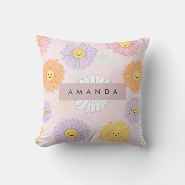 Almofada Flor Personalizado de Margarida de Pastel Cute (Frente)