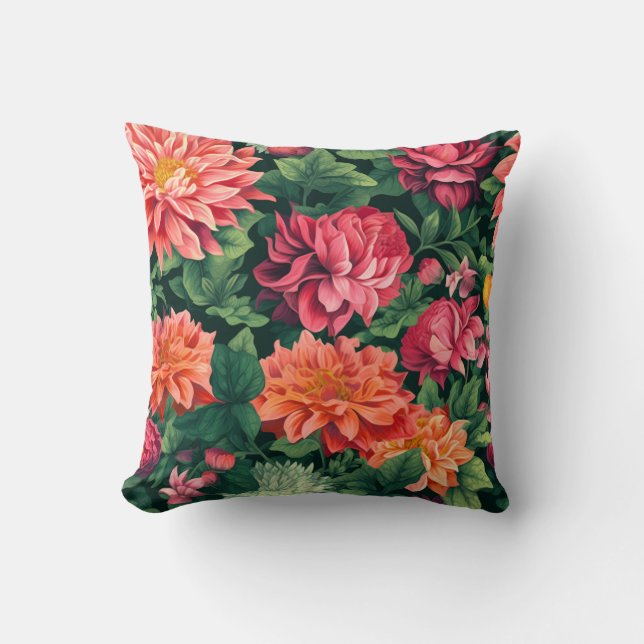 Almofada Flor preta vibrante e rosa laranja (Frente)