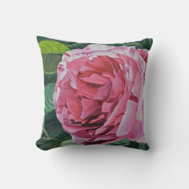 Almofada Flor rosa de Peony com folhas verdes, quadrada
