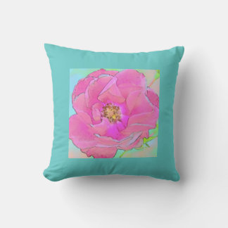 Almofada Flor rosa-rosa-Pastel — Borda Azul-Claro
