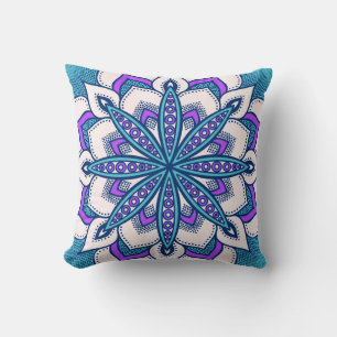Almofada Flor Roxo Turquesa Mandala