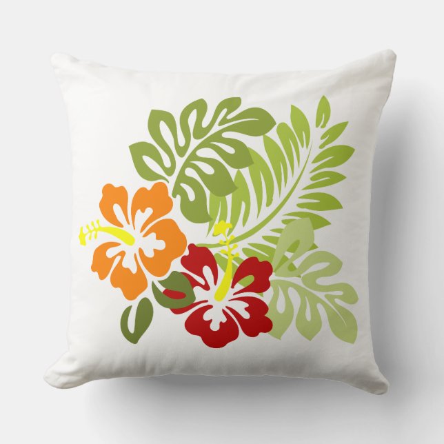 Almofada Flor Tropical Deixa Hibiscus Hawaii Vermelho Laran (Frente)