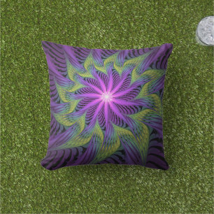 Almofada Flor Verde Roxo, Abstrato, Arte Fractal