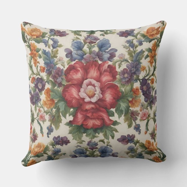 Almofada Flor Vermelho Refinado Incrível e Flores Delicadas (Verso)