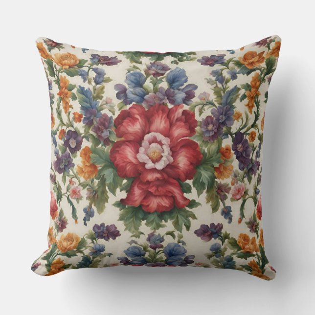 Almofada Flor Vermelho Refinado Incrível e Flores Delicadas (Frente)