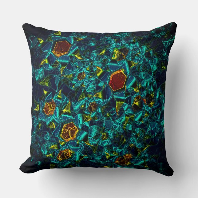 Almofada Flor virtual em azul gradiente, estilhaçada (Frente)