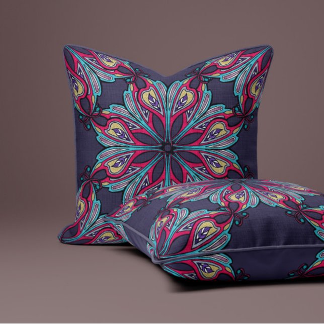 Almofada Floração Boho em Azul Índigo (Criador carregado)