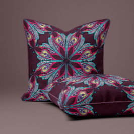 Almofada Floração Boho em Borgonha