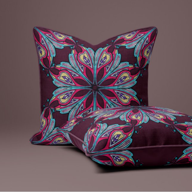 Almofada Floração Boho em Borgonha (Criador carregado)