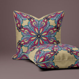 Almofada Floração Boho em Dourado Quente