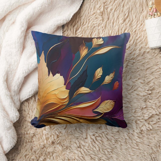 Almofada Floração Dourada – Composição Floral Abstrata (Cobertor)
