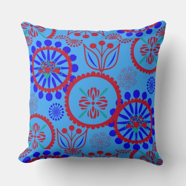 Almofada Florah Azul Vermelho (Frente)