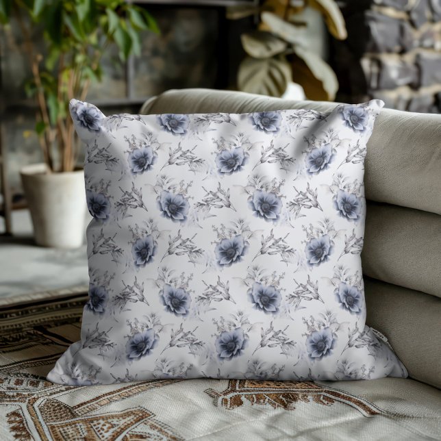 Almofada Florais Azul Elegante (Criador carregado)