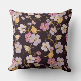 Almofada Florais e Pássaros de Reboque Whimsical - Preto/Ve