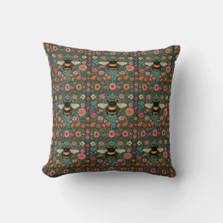 Almofada Florais elegantes boho retrô de abelha primavera
