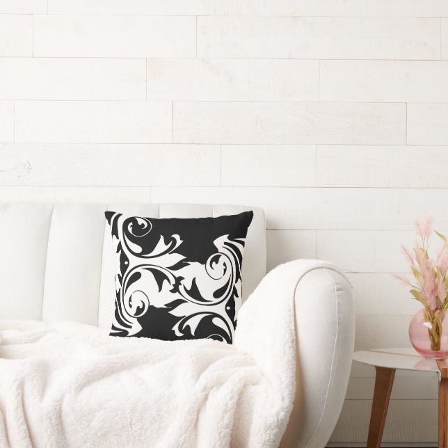 Almofada Florais Elegantes em Preto e Branco (Sofá)