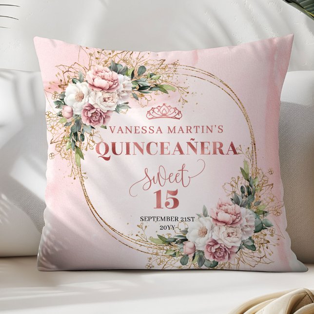 Almofada Florais Eucalipto Rosa Empoeirado Presente Perfeit (Dusty Pink Floral Eucalyptus Perfect Gift Quince Pillow)