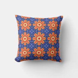 Almofada Florais Sunburst no Azulejo Indigo
