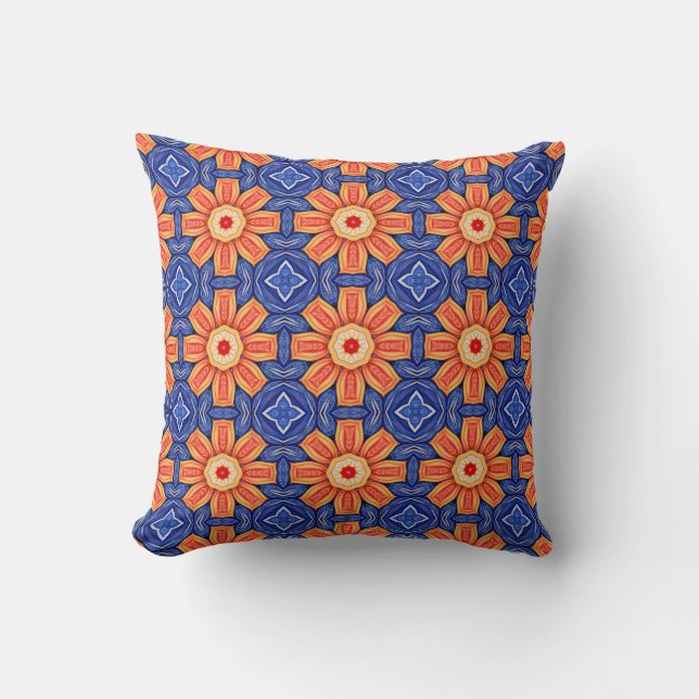Almofada Florais Sunburst no Azulejo Indigo (Frente)