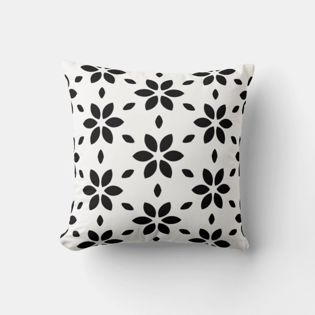 Almofada Floral Abstrato Preto e Branco Moderno (Frente)