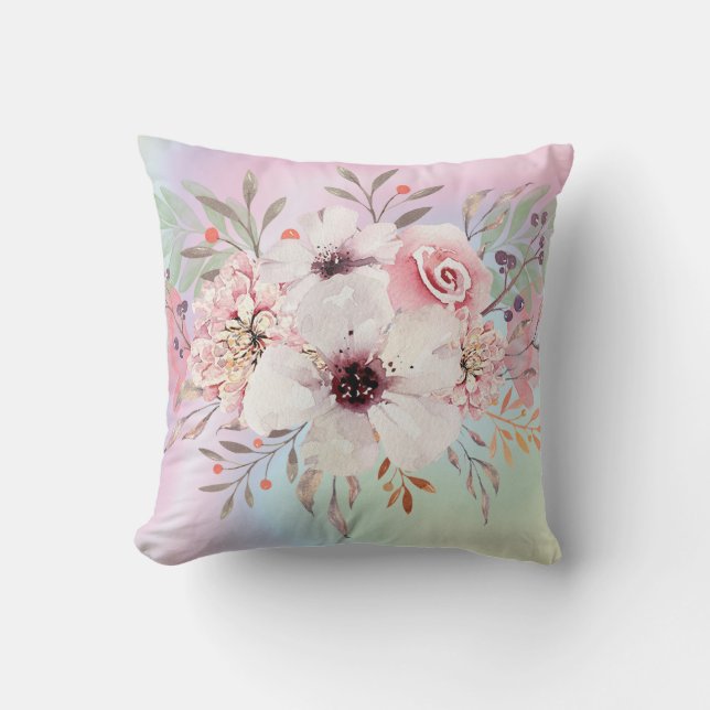 Almofada Floral Água Cor-de-rosa Pastel Moderna  (Frente)