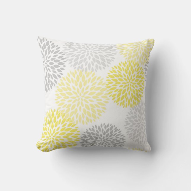 Almofada Floral Amarelo Cinza Moderno (Frente)