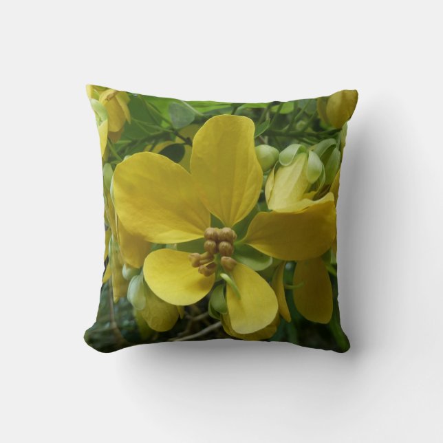Almofada Floral Amarelo Tropical de Chá ouro (Frente)