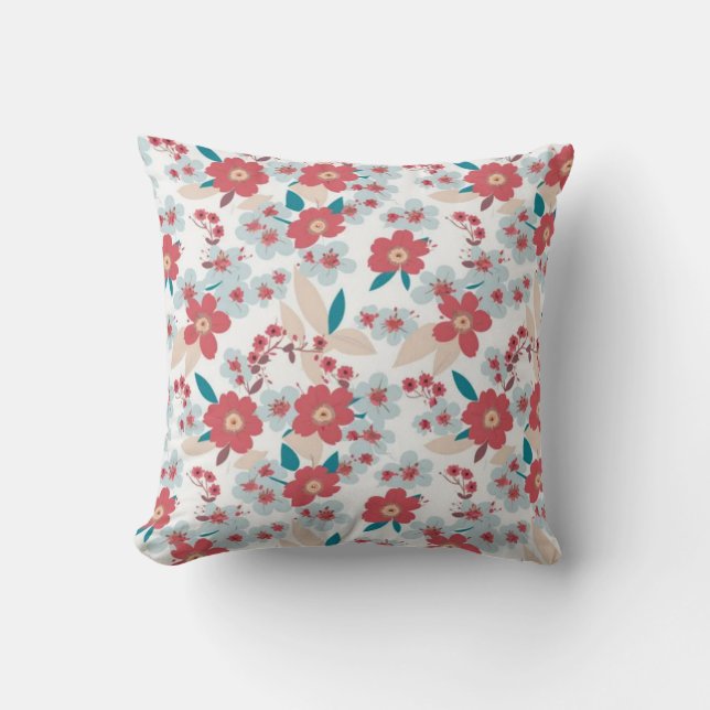 Almofada Floral and Leaves Bouquets  Green Background (Frente)