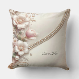 Almofada Floral and Pearl Embellishments Throw Pillow