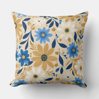 Almofada floral azul e dourado