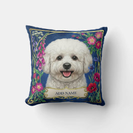 Almofada Floral Azul Personalizada Bichon Frise
