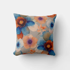 Almofada Floral Azul, Vermelho e Laranja