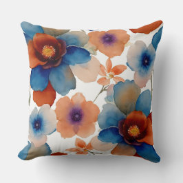 Almofada Floral Azul, Vermelho e Laranja
