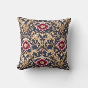 Almofada Floral Barroco Real em Azul Profundo