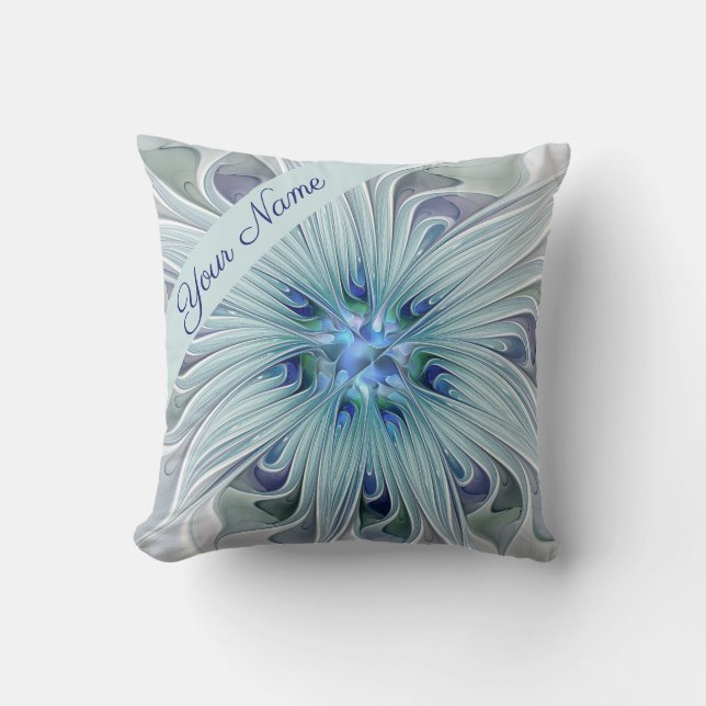 Almofada Floral Beauty Abstrato Modern Art Blue Flower Name (Frente)
