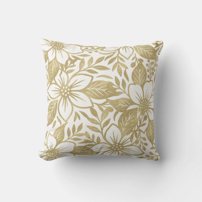 Almofada Floral Bloom Dourado Moderno (Frente)