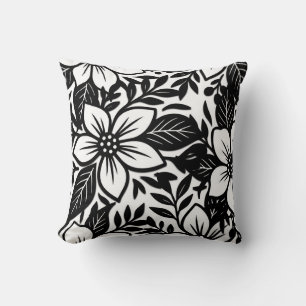 Almofada Floral Bloom Moderno e Negrito Preto e Branco