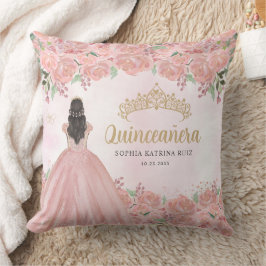 Almofada Floral Blush Rosa Dourada Princesa Tiara Quinceane
