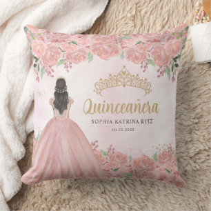 Almofada Floral Blush Rosa Dourada Princesa Tiara Quinceane