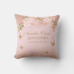 Almofada Floral Blush Rosa Dourado Tiara Borboleta Guest Bo