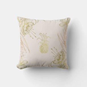Almofada Floral Botânico Tropical Ananás Bege Dourado